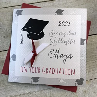 Image of WHITE COTTON CARDS PERSONALISED GRADUATION CARD, GRANDDAUGHTER A SCROLL DESIGN Handmade (P20 41 GD &amp; XP20 GD)