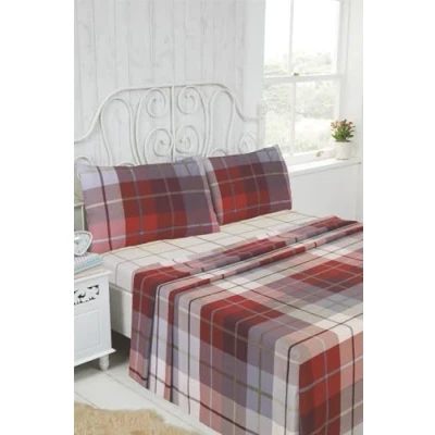 Image of Rapport Home Lomond Flannelette Sheet Set Single Brushed Cotton Fitted + Flat Pillowcase Red