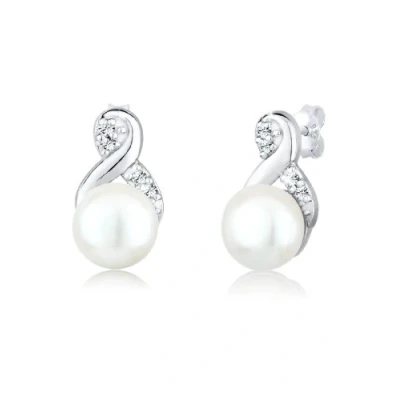 Image of Elli Earrings Ladies Stud Infinity Elegant with Freshwater Cultured Pearl and Crystals in 925 Sterling Silver