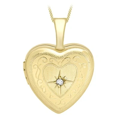 Image of Carissima Gold Women&#039;s 9ct Yellow Heart Diamond Pendant on Curb Chain Necklace of 46cm