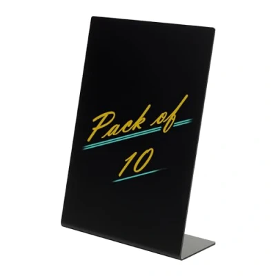 Image of Pack of 10 Deflecto A4 Slanted Chalkboard Menu Signage Black Acrylic Display Sign Countertop