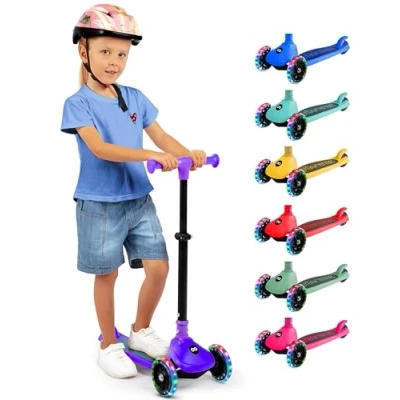 Image of SereneLife 3 Wheel Foldable Kids Scooter LED Lights, Adjustable Handlebar, Rear Foot Brake, Lean to Steer, Anti Slip Deck Ideal for Toddlers &amp; 3+, up 110 lbs