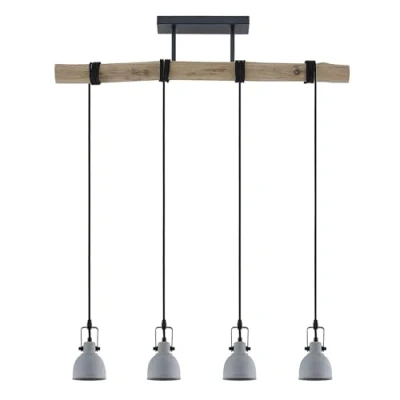 Image of Lindby Amilia pendant light, wood/concrete, 4 bulb, 90 cm, GU10