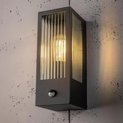 Image of CGC Lighting Bevelled Glass Coach Lantern Wall Light Porch Indoor Outdoor Garden Decorative Lamp Fixture (Black Large PIR)