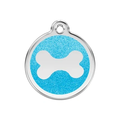 Image of Red Dingo Glitter Bone Dog ID Tag (Aqua, Medium)