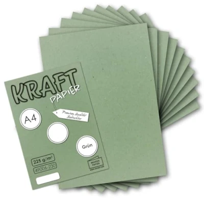 Image of 25x Vintage Kraft Paper in green DIN A4 21 x 29.7 cm 210 297 mm 240 g/m² natural recycled paper, ecological craft cardboard single card UmWelt by GUSTAV NEUSER