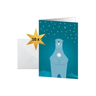 Image of SIGEL DS077 Christmas cards &quot;Polar bear with candle&quot;, A6, 10 incl. envelopes, easy to print