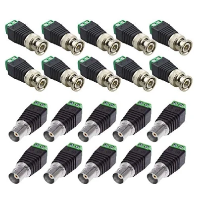 Image of senvenelec 20Pcs Professional BNC Connector Kit 10x Male Female with Solderless Screw Terminal Coax Cat5 Cat6 to Video Balun CCTV Surveillance Camera,DVR, Camera, TV,