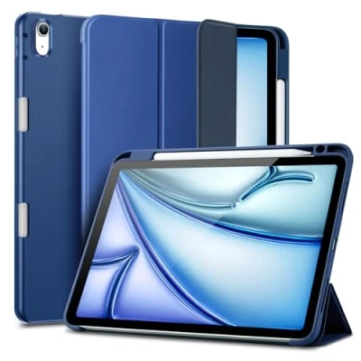 Image of ESR iPad Case with Pencil Holder for Air 11 Inch (2024) M2, 6th Generation/Air 5th Generation 2022/Air 4th 2020, Soft Flexible Case, Rebound Series Blue