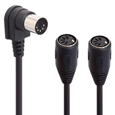 Image of HTGuoji 5 Pin DIN Y Splitter MIDI Cable Adapter, 90 Degree Right Angle Plug Male to Dual 2 Female Extension Audio for keyboard, electric piano, synthesizer, guitar