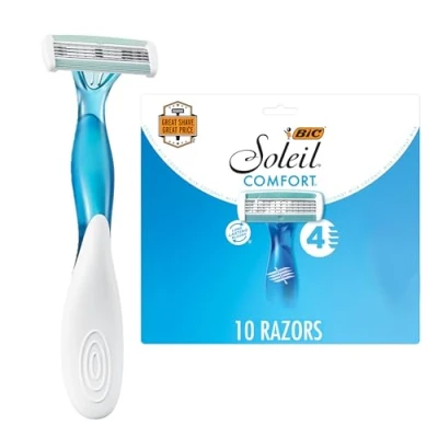 Image of BIC Soleil Comfort Women’s Disposable Razors for Summer, Flexible Blades a Closer Shave and Less Irritation, Shaving Razor With 4 Blades, 10 Count Pack