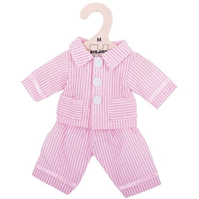 Image of Bigjigs Toys Pink Striped Doll Pyjamas (Size Medium) Dolls Clothes Accessories, Easy Velcro Fastenings, Designed To Fit 34cm Dolly, Suitable For 2 Year Olds +