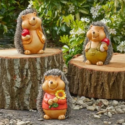 Image of Garden Mile Baby Hoglet Set 3 Charming Hedgehog Decorations for Your Outdoor Space! Waterproof Resin Ornaments Perfect Patio Tables &amp; Gifting Each 12.5cm in Size
