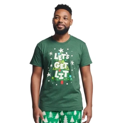 Image of Little Blue House Men&#039;s Short Sleeve Pyjama Top Pajama, Christmas Trees, Medium