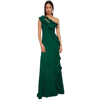 Image of Trendyol Women Maxi Shift Regular Woven Evening Dress Emerald Green