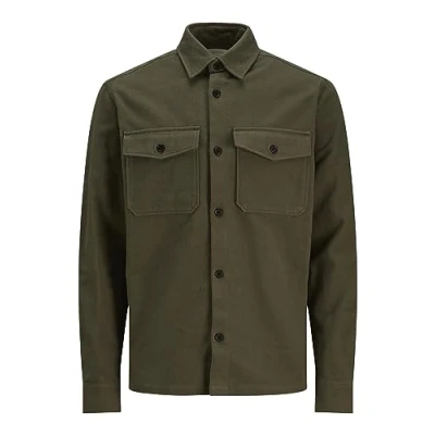 Image of JACK &amp; JONES Men&#039;s Jprroy Solid Overshirt L/S Sn Polo Shirt, Grape Leaf/Fit: Comfort fit, L