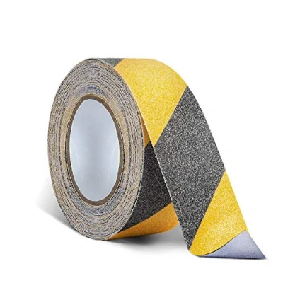 Image of ONTWIE 2 Inch X 32.8ft Non Slip Safety Grip Tape for Stairs Steps Skid Tread High Traction Friction/Strong Abrasive Adhesive Hazard Caution Black/Yellow