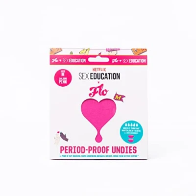 Image of FLO x Sex Education Women&#039;s Hip Hugging, Period/Leakproof, Flow Absorbing, Washable Underwear Briefs Made from Better Cotton Pink M (UK 12 14)