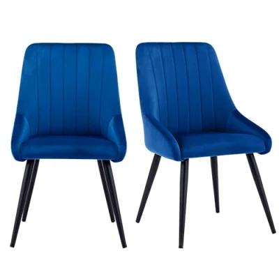 Image of Duhome Dining Room Chairs Set of 2 Velvet Kitchen Upholstered Chair Retro Design with Backrest Metal Legs for Living Bedroom Blue, 8066C