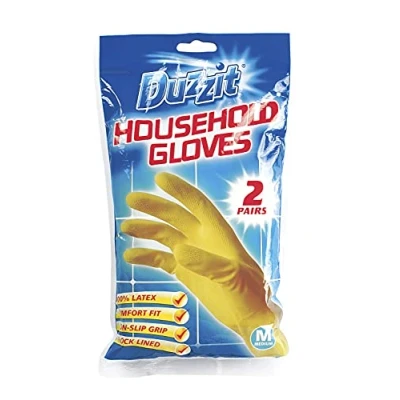 Image of Duzzit Household Gloves 100% Latex Comfort Fit Lined Pack Of 2 Size Medium
