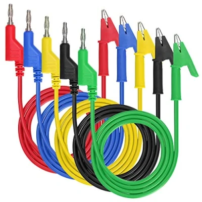 Image of IGNPION 0.15(4mm) 5PC Banana Plug to Crocodile Alligator Clip Test Probe Multimeter Lead, Lead Wire Silicone Cable,39.37(100cm) (5pcs colors)