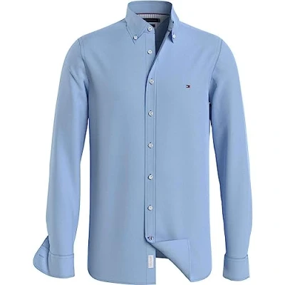 Image of Tommy Hilfiger Men&#039;s Knitted Shirt Long Sleeve, Blue (Calm Blue), S