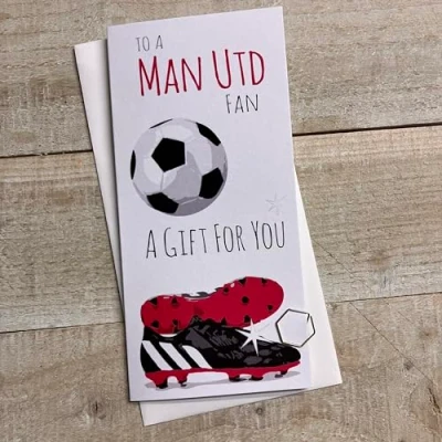 Image of WHITE COTTON CARDS 1 x Man UTD Football Birthday Money Wallet (WBW F4)