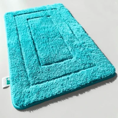 Image of KARAT Atlantis Bath Mat Extra Fluffy &amp; Quick Drying Bathroom Rug with Non Slip Back Shower (Turquoise, 60 x 100 cm)