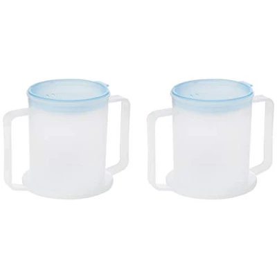 Image of TWIN PACK MEDISURE ANTI SPLASH ELDERLY OAP DURABLE REUSEABLE WIDE BASE LARGE HANDLES 300ML ADULT DRINKING CUP MUG