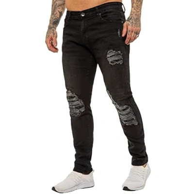Image of 989Zé ENZO Mens Jeans Skinny Stretch Denim EZ420 Slim Fit Cotton Trousers All Waist Sizes Black 30