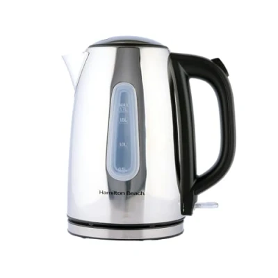 Image of Hamilton Beach Rise Polished Kettle, 1.7L, Stainless Steel, 3kW Rapid Boil, Boil Dry Protection, Auto Shut Off, Ergonomic Design, Push Button Lid, Water Level Window, 360 Base HB01402P, Silver