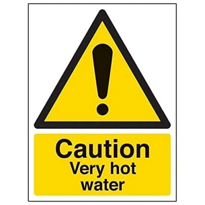 Image of V Safety Caution Very Hot Water Warning Sign 150mm x 200mm Self Adhesive Vinyl