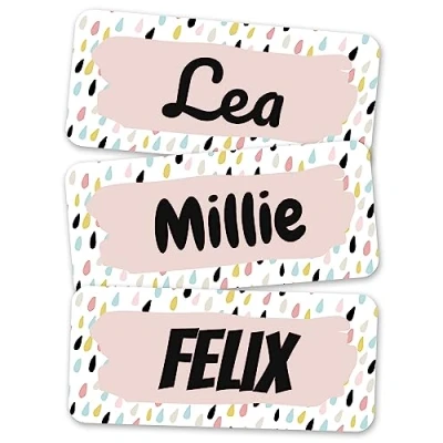 Image of melu kids® Name Labels for Clothes &amp; Items (100 Pieces) Personalised and Washable Kids Stickers, Stick on Tags (Drops)
