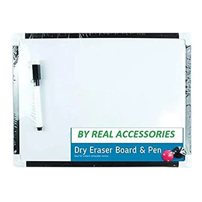Image of Mini Whiteboard GENERISE Dry Wipe Magnetic A4 Small with Marker Pen, Eraser &amp; x2 Magnets (30cm x 22cm) Portable Notice Memo Board for Kitchen Wall, Kids etc