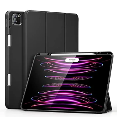 Image of ESR Pencil Case Compatible with iPad Pro 12.9 Inch (2022/2021, 6th/5th Gen), Built in Holder, 2 Support, Flexible Back Cover, Trifold Stand, Auto Sleep/Wake, Rebound Series, Black