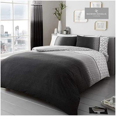 Image of Gaveno Cavailia Double Duvet Set Urban Ombre Grey, Modern Geometric Bedding, 3 Piece Cotton Blend Dot Reversible Bedlinen, Easy Care DuvetCover Bedset, 1 Quilt Cover + 2 Pillow Cases
