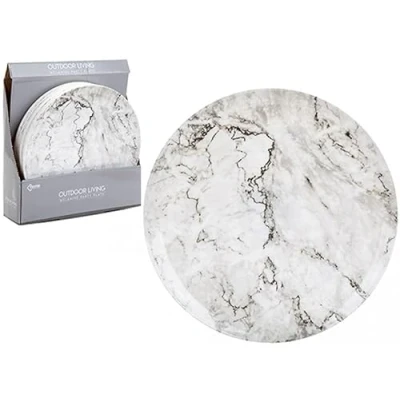 Image of Grey &amp; White Marble Design Melamine Plate (27.94 cm) Durable Stylish Dish Ideal for Picnics, Parties, and Everyday Use (1 Pc.)