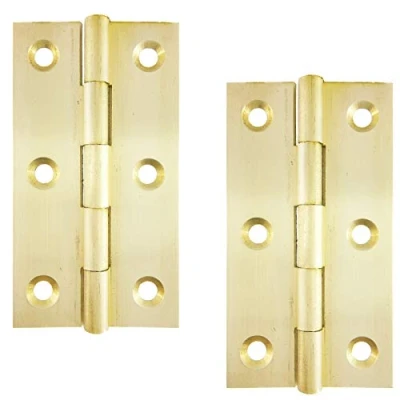 Image of 2.½&quot; x 1.⅜&quot; Inch 63mm 35mm 1.5mm Pin Lock™ Butt Hinges 1 Pair (2 Hinges) Natural Satin Brass