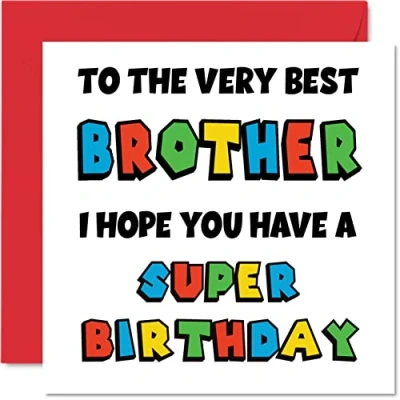 Image of Fun Birthday Cards for Brother Super Happy Card from Sister, Video Game Gifts, 145mm x Sibling Gamer Bday Greeting