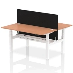 Image of Air B2B 1600x800mm Adjustable 2P Bench Desk CP Beech/White + Screen