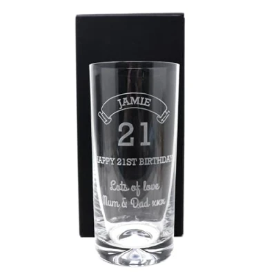 Image of Regalo Personalised Engraved Highball Glass Birthday Age Design (Cardboard Gift Box) 18th Glass. 21st Glasses. 30th Gift.