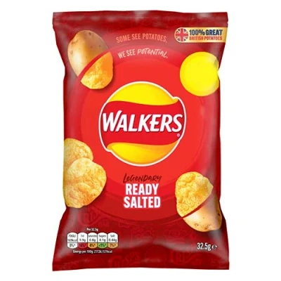 Image of Walkers Ready Salted Crisps, Pack of 32 x 32.5 g