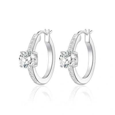 Image of Philip Jones Sterling Silver Solitaire Hoop Earrings Created with Zircondia® Crystals