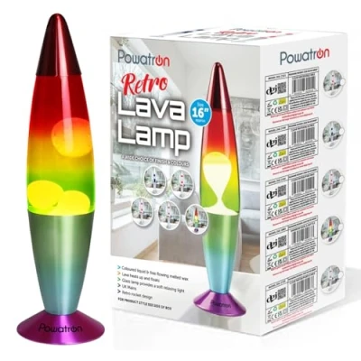 Image of Powatron Lavva Lamp 16&quot; Liquid Motion Soothing Mood Lifting Retro for Relaxation Night Lights Kids Adults Home Decor Relaxing Gift Includes Bulb UK Mains Plug Rainbow