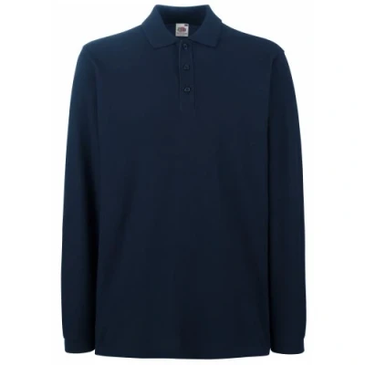 Image of Fruit of the Loom Men&#039;s Premium Long Sleeve Polo Shirt, Deep Navy, Small