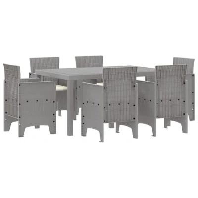 Image of vidaXL 7 Piece Garden Dining Set with Cushions Light Grey Poly Rattan
