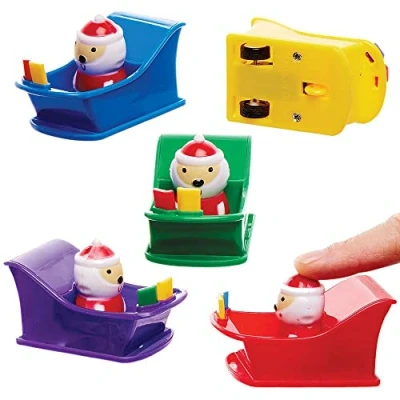 Image of Baker Ross FX409 Santa Sleigh Pull Back Racers Pack of 5, Xmas Racing Toys for Kids, Kids Party Bags and Christmas Stockings