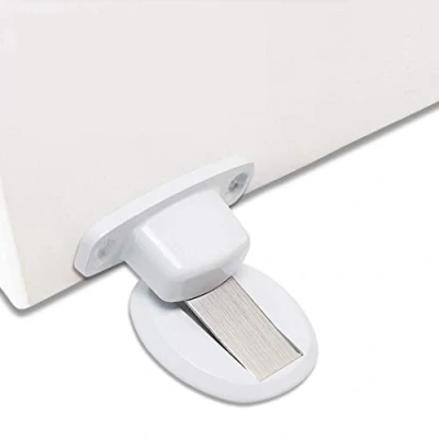 Image of PHOEWON Strong Magnetic Door Stopper Metal Stop Heavy Duty Catch with 3M Self Adhesive Conceal Screws Floor Mounted, 2pcs,White