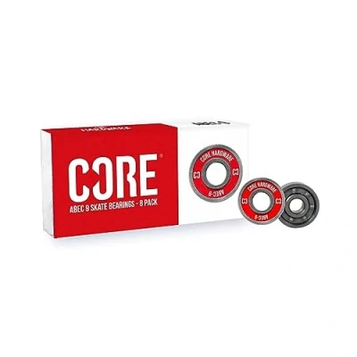 Image of CORE ABEC 9 Skateboard Bearings Pack of 8/4 Premium Sealed 608 for Skateboards, Longboards, Stunt Scooters and Roller Skates (4 Pack, Red 9)
