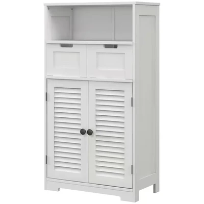 Image of kleankin Bathroom Cabinet with Drawers, Storage Louvred Doors, Open Compartment and Adjustable Shelf for Washroom, White